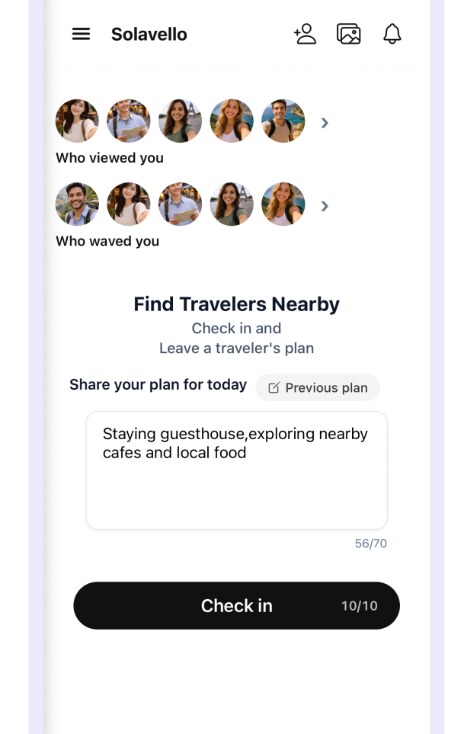 Solavello check-in screen