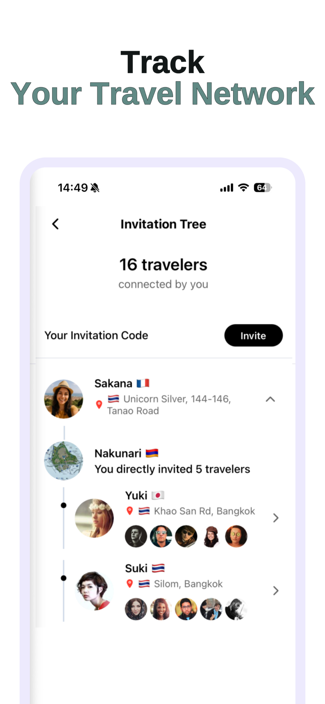 Invitation Tree screen